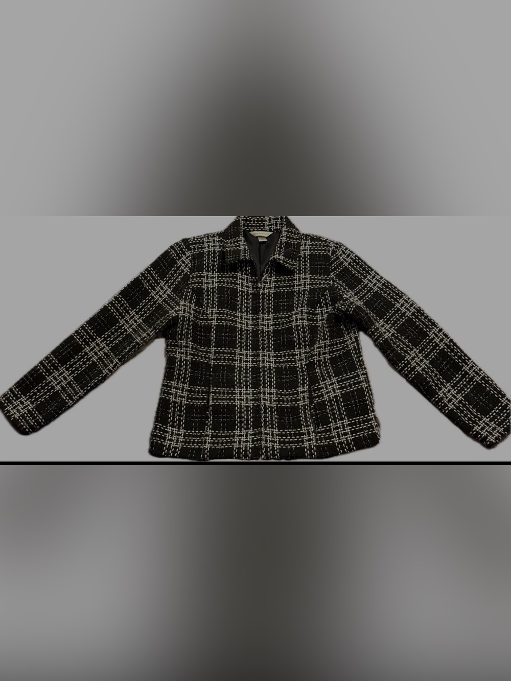 Christopher & Banks M Blk/Wht/Grn Plaid Blazer Jacket Women’s Lined Career Coat
